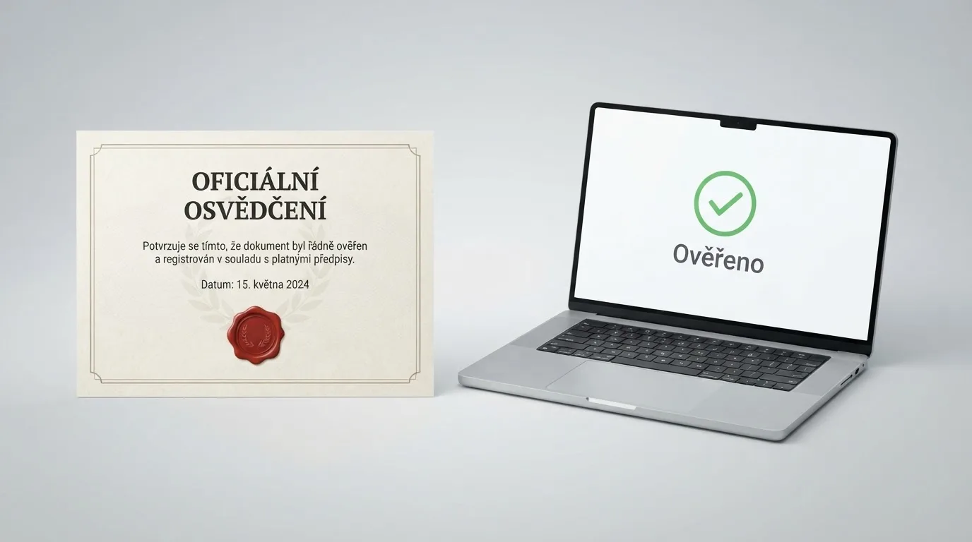 Úřední dokument s razítkem Ministerstva financí ČR vedle obrazovky s logem licencovaného casina