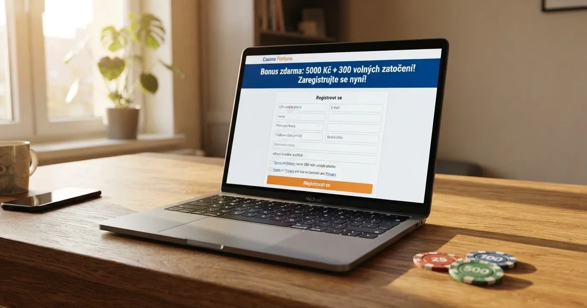 Registrační formulář online casina s nabídkou bonusu bez vkladu a zvýrazněnou pobídkou „získejte bonus zdarma“